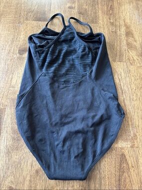 Mirella Black Dance Leotard with Textured Back Panel